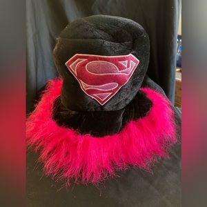 Six Flags Super Girl Logo Faux Fur Tripped Top Hat